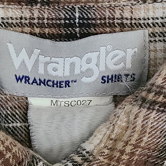 Wrangler Western Style Shirt Size XL Pearl Snap Brown Plaid Button Down - Picture 3 of 5